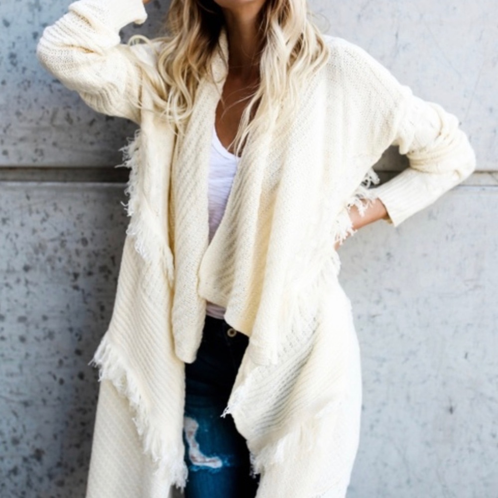 VICI Collection Cream Fringe Cardigan M/L